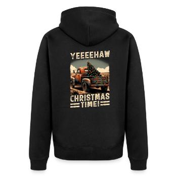 Yeehaw It's Christmas Time – Pick-up-truck - Unisex Premium Bio Zip Hoodie - Schwarz - Hinten - Nico (187cm)