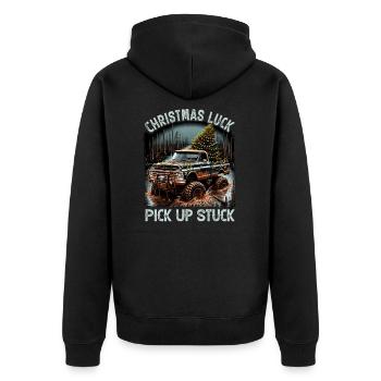 Christmas Luck - Pick Up Stuck - Saying - Unisex Premium Bio Zip Hoodie - Schwarz - Hinten - Nico (187cm)