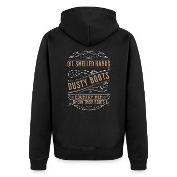 Oil Smelled Hands Dusty Boots Country Men Roots - Unisex Premium Organic Zip Hoodie - black - Back - Nico (187cm)