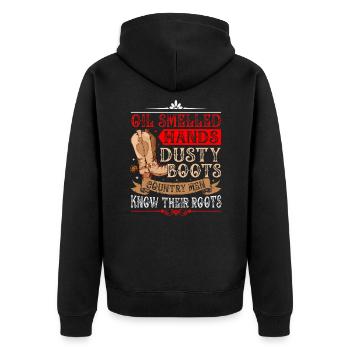 Oil Smelled Hands Dusty Boots Country Men Roots - Unisex Premium Organic Zip Hoodie - black - Back - Nico (187cm)