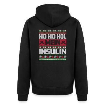 Ho Ho Hol mein Insulin - Ugly Christmas Sweater - Unisex Premium Bio Zip Hoodie - Schwarz - Hinten - Nico (187cm)