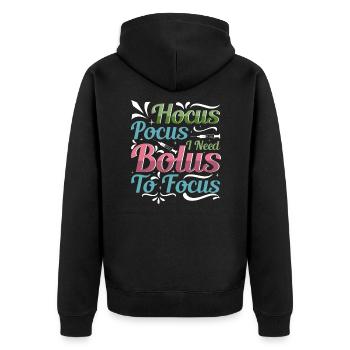 Hokus Pokus I Need Bolus To Focus - Diabetes - Unisex Premium Bio Zip Hoodie - Schwarz - Hinten - Nico (187cm)