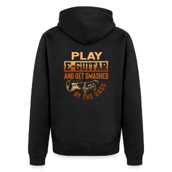 Spiele E-Gitarre Und Werde Vom Bass Vernichtet - Unisex Premium Bio Zip Hoodie - Schwarz - Hinten - Nico (187cm)
