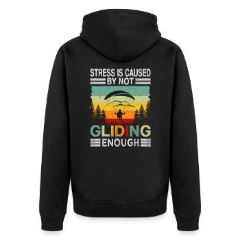 Stress Is Caused By Not Gliding Enough - Unisex Premium Bio Zip Hoodie - Schwarz - Hinten - Nico (187cm)
