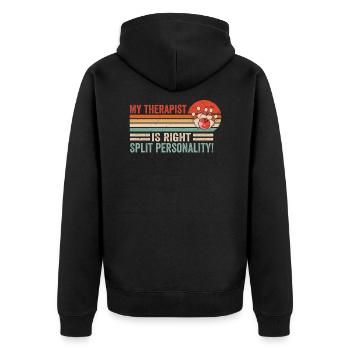 My Therapist Is Right - Split Personality - Unisex Premium Bio Zip Hoodie - Schwarz - Hinten - Nico (187cm)