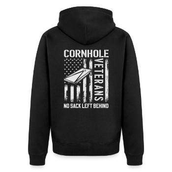 Cornhole Veteran - Kein Sack Bleibt Zurück - Unisex Premium Bio Zip Hoodie - Schwarz - Hinten - Nico (187cm)