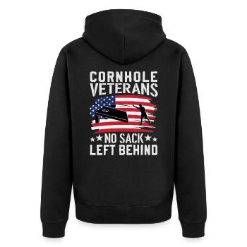 Cornhole Veteran - Kein Sack Bleibt Zurück - Unisex Premium Bio Zip Hoodie - Schwarz - Hinten - Nico (187cm)