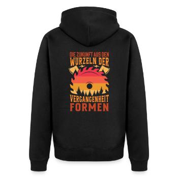Inspirierender Spruch - Holzverarbeitung Holz - Unisex Premium Bio Zip Hoodie - Schwarz - Hinten - Nico (187cm)