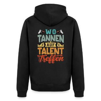 Retro Förster Waldarbeiter Spruch - Tanne - Unisex Premium Bio Zip Hoodie - Schwarz - Hinten - Nico (187cm)