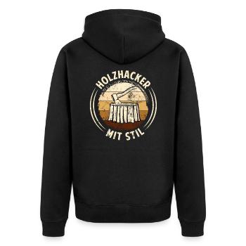 HOLZHACKER MIT STIL - Holzfäller Outfits Herren - Unisex Premium Bio Zip Hoodie - Schwarz - Hinten - Nico (187cm)