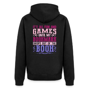 Bookmark – BOOKISH Saying Apparel - Unisex Premium Organic Zip Hoodie - black - Back - Nico (187cm)