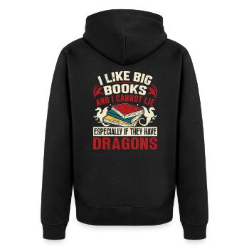 Dragon Book Saying - I Like Big Books - Unisex Premium Organic Zip Hoodie - black - Back - Nico (187cm)