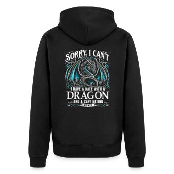 Dragon's Book - Dragon Book Reader - Sorry I can't - Unisex Premium Organic Zip Hoodie - black - Back - Nico (187cm)