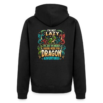 Dragon Adventures – I'm Not Lazy - Drachen Bücher - Unisex Premium Bio Zip Hoodie - Schwarz - Hinten - Nico (187cm)