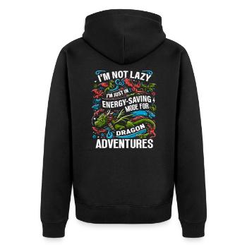 Dragon Adventures – I'm Not Lazy - Drachen Bücher - Unisex Premium Bio Zip Hoodie - Schwarz - Hinten - Nico (187cm)