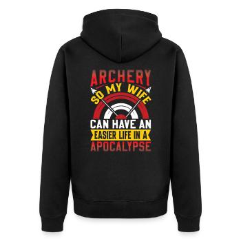 Drôle de dicton de tir à l’arc - Apocalypse - Veste à capuche bio Premium Unisexe - noir - Dos - Nico (187cm)