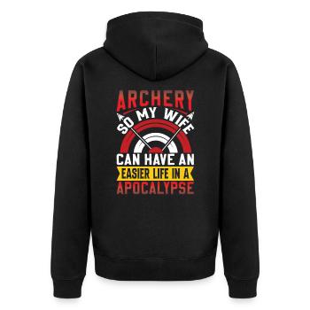 Drôle de dicton de tir à l’arc - Apocalypse - Veste à capuche bio Premium Unisexe - noir - Dos - Nico (187cm)