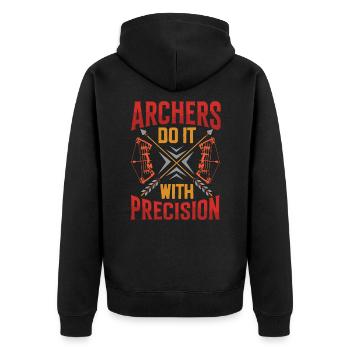 Bogenschütze Mit Präzision Archers With Precision - Unisex Premium Bio Zip Hoodie - Schwarz - Hinten - Nico (187cm)
