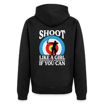 Bogenschießen Frau- Bogenschützin Spruch - Unisex Premium Bio Zip Hoodie - Schwarz - Hinten - Nico (187cm)