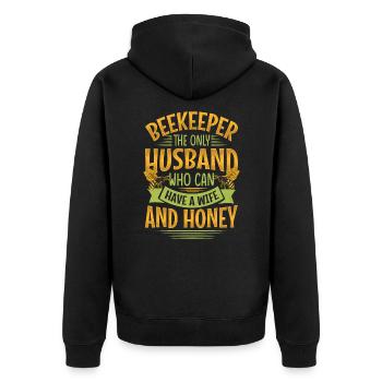 Funny Beekeeper Spruch - Gatte und Ehemann - Unisex Premium Bio Zip Hoodie - Schwarz - Hinten - Nico (187cm)