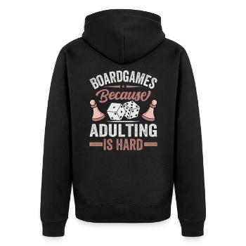 Jeux de société - Parce qu’il est difficile d’être adulte - Veste à capuche bio Premium Unisexe - noir - Dos - Nico (187cm)