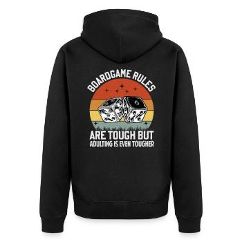 Board Game Rules - But Adulting Is Tougher - Unisex Premium Organic Zip Hoodie - black - Back - Nico (187cm)