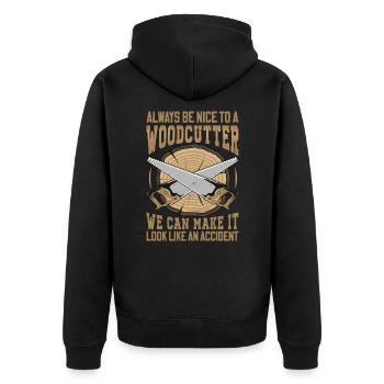 Be Nice To A Woodcutter - Lumberjack Saying - Unisex Premium Organic Zip Hoodie - black - Back - Nico (187cm)