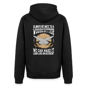 Be Nice To A Woodcutter - Lumberjack Saying - Unisex Premium Organic Zip Hoodie - black - Back - Nico (187cm)