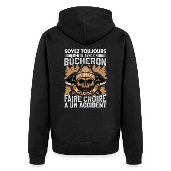 Be Nice To A Woodcutter - Lumberjack Saying - Unisex Premium Organic Zip Hoodie - black - Back - Nico (187cm)