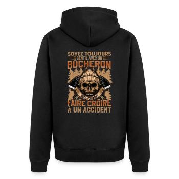 Be Nice To A Woodcutter - Lumberjack Saying - Unisex Premium Organic Zip Hoodie - black - Back - Nico (187cm)