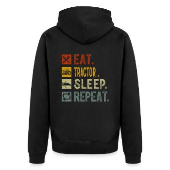 Eat Tractor Sleep Repeat - Retro Traktor Erntezeit - Unisex Premium Bio Zip Hoodie - Schwarz - Hinten - Nico (187cm)