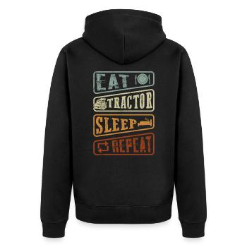 Eat Tractor Sleep Repeat - Retro Traktor Erntezeit - Unisex Premium Bio Zip Hoodie - Schwarz - Hinten - Nico (187cm)