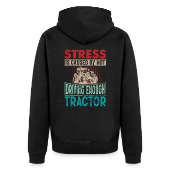 Retro Traktor Erntezeit - Stress Spruch Englisch - Unisex Premium Bio Zip Hoodie - Schwarz - Hinten - Nico (187cm)
