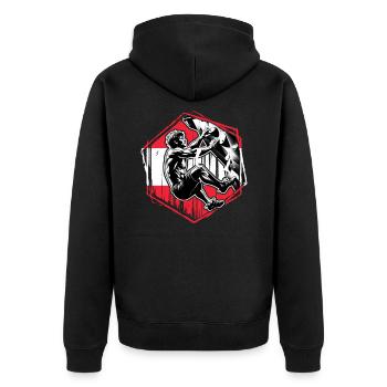 Austrian Climber – Distressed Boulderer Climbing - Unisex Premium Organic Zip Hoodie - black - Back - Nico (187cm)