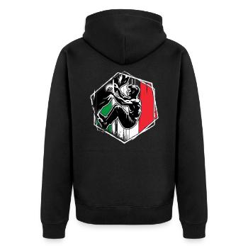 Grimpeur d’Italie – Escalade de bloc en détresse - Veste à capuche bio Premium Unisexe - noir - Dos - Nico (187cm)