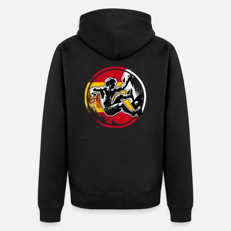 Spain Climber – Distressed Boulderer Climbing - Unisex Premium Bio Zip Hoodie - Schwarz