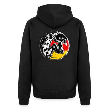 Deutschland Kletterer - Frau Boulderer Klettern - Unisex Premium Bio Zip Hoodie - Schwarz - Hinten - Nico (187cm)