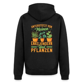 Unterstützt Von Grandchildren And Plants Design - Unisex Premium Bio Zip Hoodie - Schwarz - Hinten - Nico (187cm)