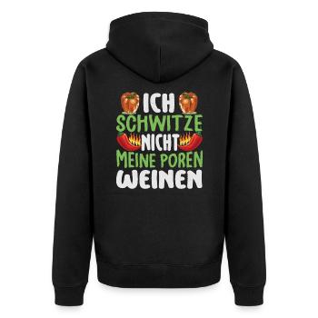 Ich Schwitze Nicht Meine Poren Weinen - Chili Koch - Unisex Premium Bio Zip Hoodie - Schwarz - Hinten - Nico (187cm)