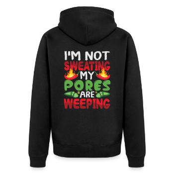 Ich Schwitze Nicht Meine Poren Weinen - Chili Koch - Unisex Premium Bio Zip Hoodie - Schwarz - Hinten - Nico (187cm)
