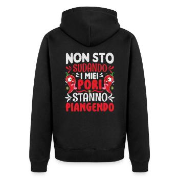 I Don't Sweat My Pores Cry - Chili Cook - Unisex Premium Organic Zip Hoodie - black - Back - Nico (187cm)