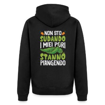Ich Schwitze Nicht Meine Poren Weinen - Chili Koch - Unisex Premium Bio Zip Hoodie - Schwarz - Hinten - Nico (187cm)