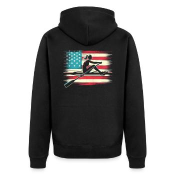 Rowing patriot with US flag - Unisex Premium Organic Zip Hoodie - black - Back - Nico (187cm)