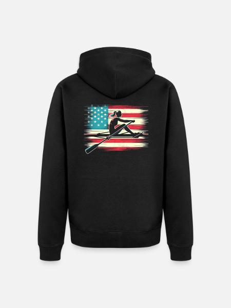 Rowing patriot with US flag - Unisex Premium Organic Zip Hoodie - black