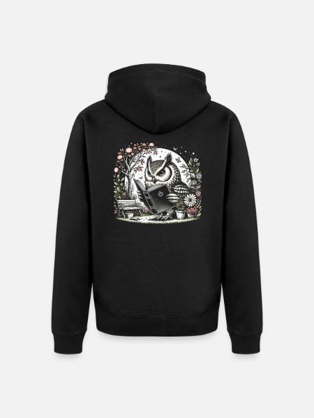 Eulen-lesebuch – Full Moon Scenery Reader - Unisex Premium Bio Zip Hoodie - Schwarz
