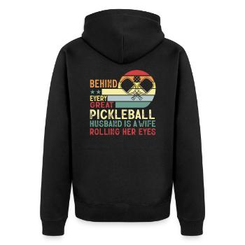 Frau Pickleball Partner Pickleball Paar Liebhaber - Unisex Premium Bio Zip Hoodie - Schwarz - Hinten - Nico (187cm)