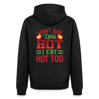 Sieht Heiß Aus – Mädchen Mit Scharfem Chili Und - Unisex Premium Bio Zip Hoodie - Schwarz - Hinten - Nico (187cm)