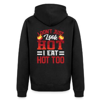 Sieht Heiß Aus – Mädchen Mit Scharfem Chili Und - Unisex Premium Bio Zip Hoodie - Schwarz - Hinten - Nico (187cm)