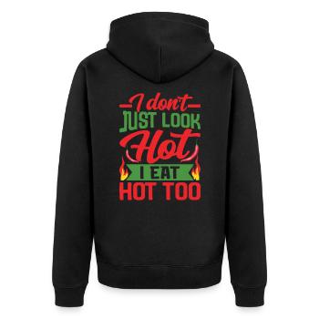 Sieht Heiß Aus – Mädchen Mit Scharfem Chili Und - Unisex Premium Bio Zip Hoodie - Schwarz - Hinten - Nico (187cm)