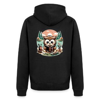 Eule Liest Buch Wildnis Floral Rahmen - Unisex Premium Bio Zip Hoodie - Schwarz - Hinten - Nico (187cm)